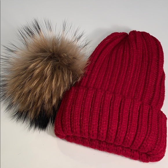 Red Knit Beanie with Removable Pom Pom - Picture 4 of 5